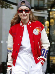 Gigi Hadid Red and White Varsity Jacket