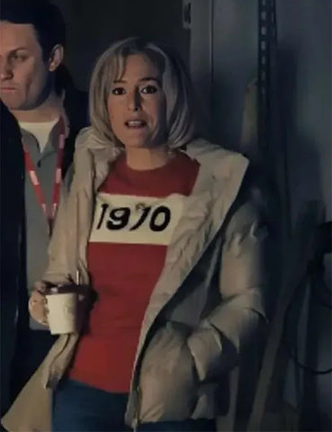 Gillian Anderson Scoop Beige Puffer Jacket