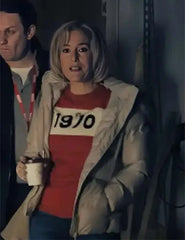 Gillian Anderson Scoop Beige Puffer Jacket