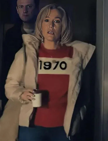 Gillian Anderson Scoop Beige Puffer Jacket