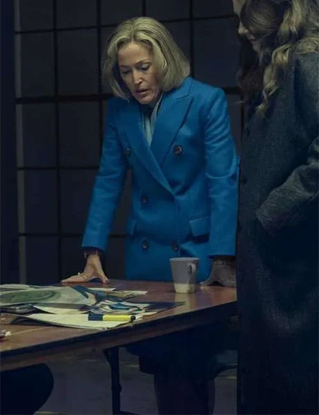 Gillian Anderson Scoop Blue Trench Coat