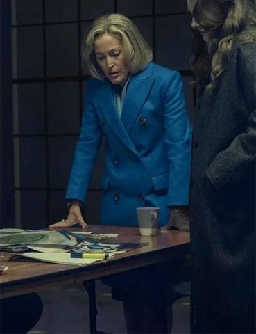 Gillian Anderson Scoop Blue Trench Coat