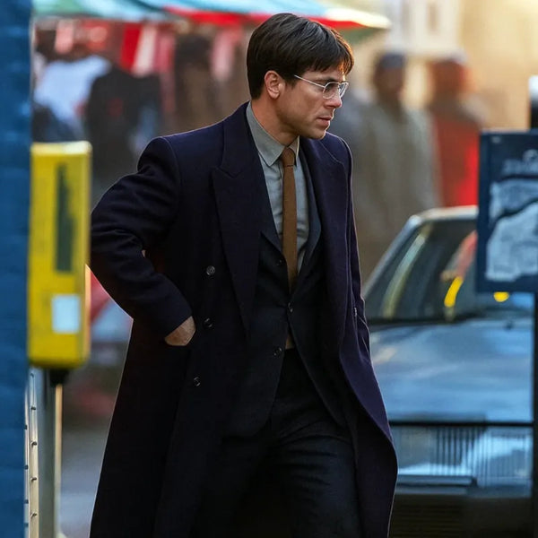 Glen Powell The Running Man Black Wool Coat