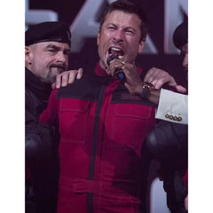 The Running Man Glen Powell Red Jacket