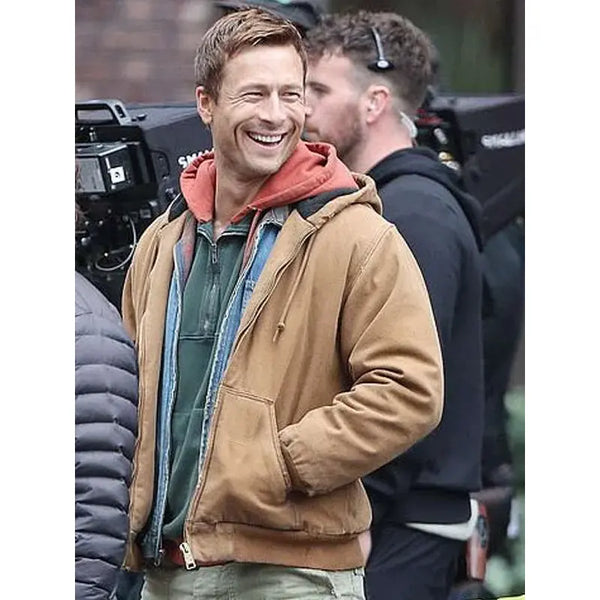 Glen Powell The Running Man Brown Jacket