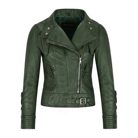 Green Leather Biker Jacket Women's