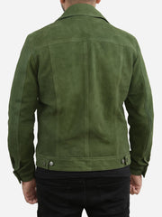 Nicholas Suede Green Trucker Leather Jacket