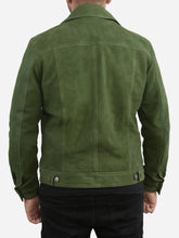 Nicholas Suede Green Trucker Leather Jacket
