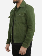 Nicholas Suede Green Trucker Leather Jacket