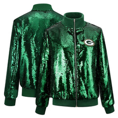 Green Bay Packers Cuce Green Team Sequin Bomber Jacket