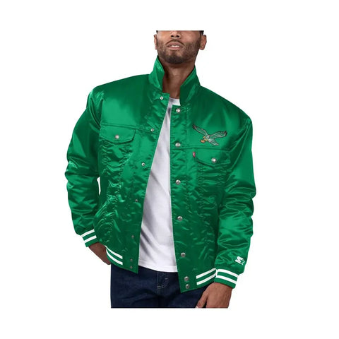 Green Philadelphia Eagles Silver Tab Satin Jacket