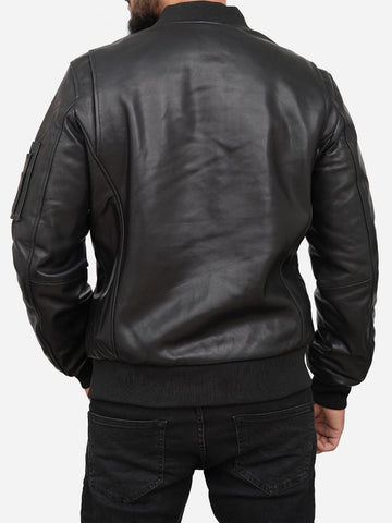 Griffin Black Bomber Leather Jacket
