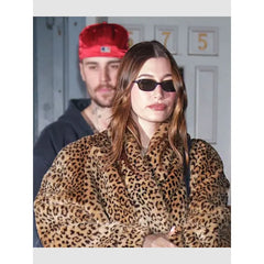 Hailey Bieber Leopard Print Fur Coat