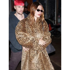 Hailey Bieber Leopard Print Fur Coat