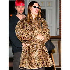 Hailey Bieber Leopard Print Fur Coat