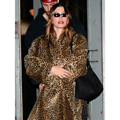 Hailey Bieber Leopard Print Fur Coat
