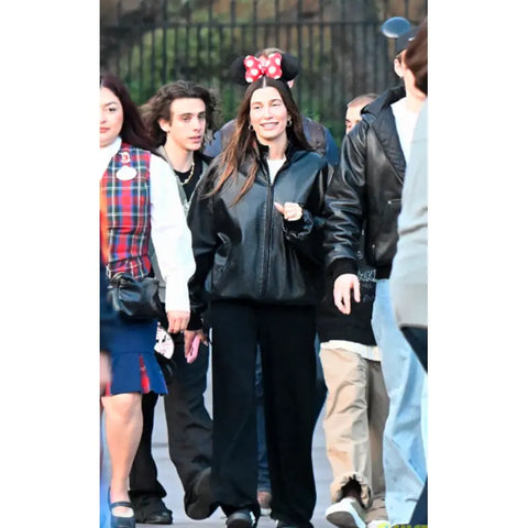 Hailey Bieber Black Genuine Leather Jacket