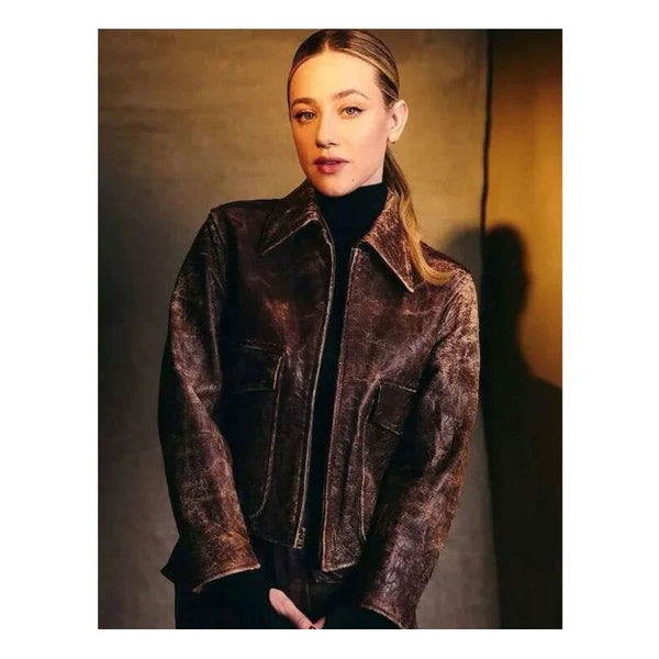 Hal and Harper Lili Reinhart Distressed Brown Leather Jacket