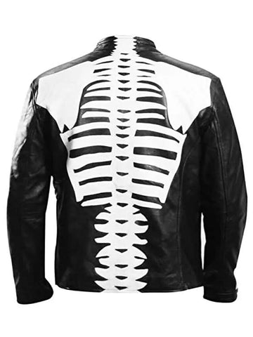 Halloween Party Skeleton Bones Black Leather Jacket