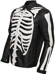Halloween Party Skeleton Bones Black Leather Jacket