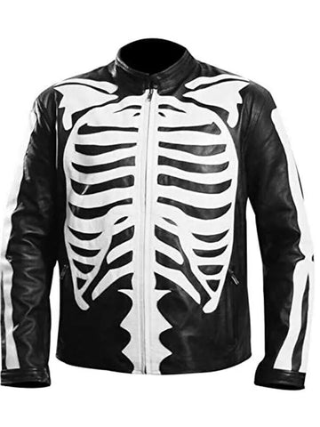 Halloween Party Skeleton Bones Black Leather Jacket