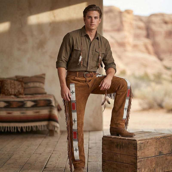 Men's Fringed Suede Leather Trousers