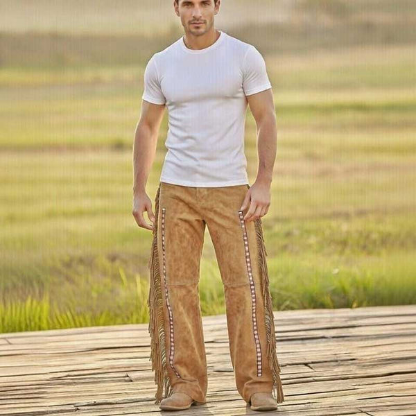 Handmade Suede Fringe Beaded Pants
