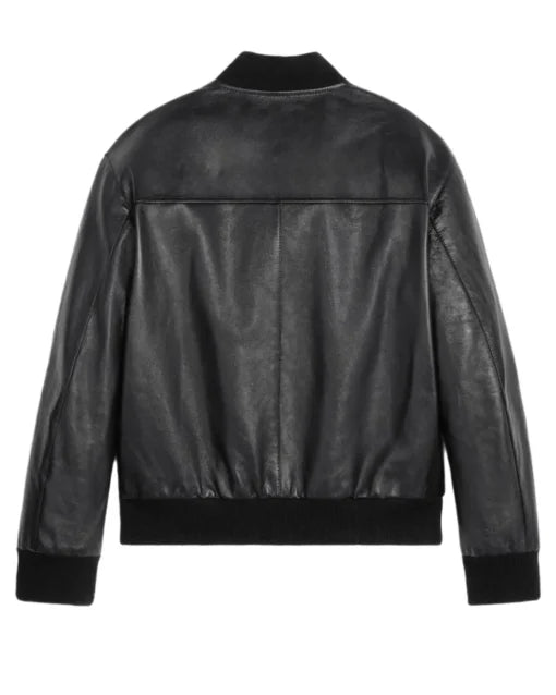 Harrison Genuine Leather Black Zip-Up Bomber Jacket