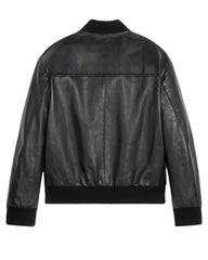 Harrison Genuine Leather Black Zip-Up Bomber Jacket