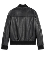 Harrison Genuine Leather Black Zip-Up Bomber Jacket