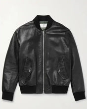 Harrison Genuine Leather Black Zip-Up Bomber Jacket