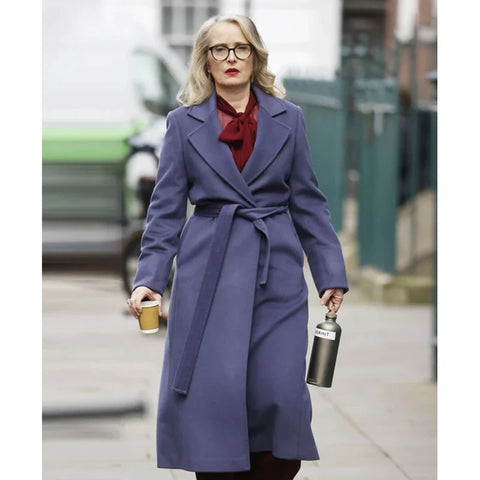 Hostage 2025 Julie Delpy Purple Trench Coat