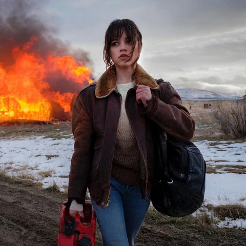 Hurry Up Tomorrow Jenna Ortega Brown Fur Collar Leather Jacket