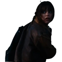 Hurry Up Tomorrow Jenna Ortega Brown Fur Collar Leather Jacket