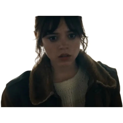 Hurry Up Tomorrow Jenna Ortega Brown Fur Collar Leather Jacket