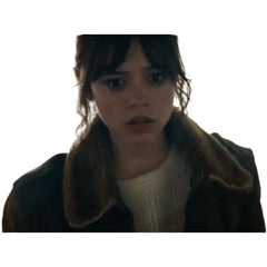 Hurry Up Tomorrow Jenna Ortega Brown Fur Collar Leather Jacket