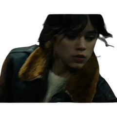 Hurry Up Tomorrow Jenna Ortega Brown Fur Collar Leather Jacket