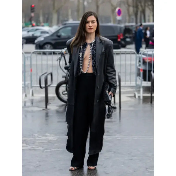 Ilirida Krasniqi Paris Fashion Week 2025 Black Leather Coat