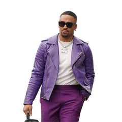Jalen Hurts Purple Biker Leather Jacket