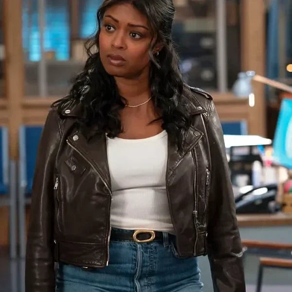 Javicia Leslie High Potential S02 Brown Biker Leather Jacket