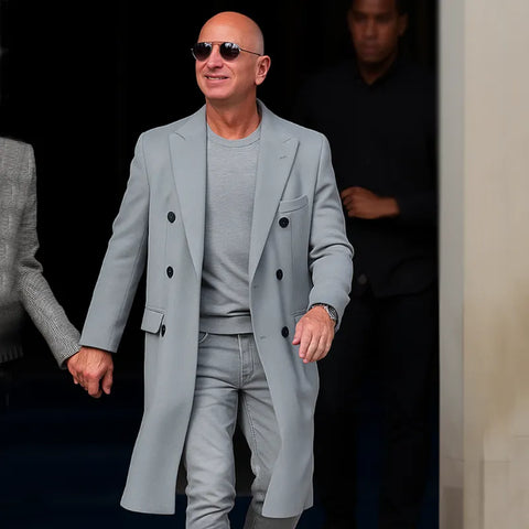 Jeff Bezos Paris Fashion Week Long Grey Coat