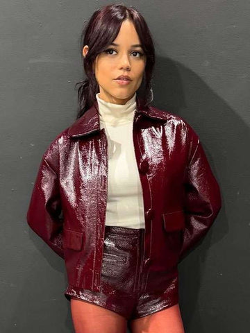 Death of a Unicorn 2025 Jenna Ortega Maroon Leather Jacket