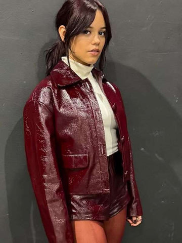 Death of a Unicorn 2025 Jenna Ortega Maroon Leather Jacket