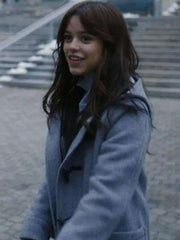 Winter Spring Summer or Fall Jenna Ortega Gray Hooded Coat