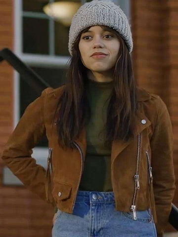 Jenna Ortega Winter Spring Summer or Fall Brown Leather Jacket