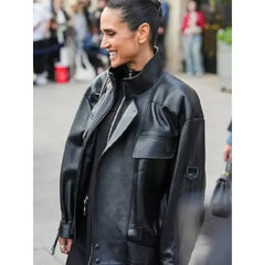 Jennifer Connelly PFW 2025 Black Leather Jacket