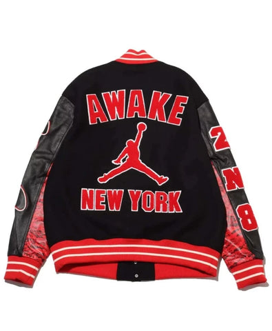 Awake NY x Jordan Letterman Black and Red Jacket
