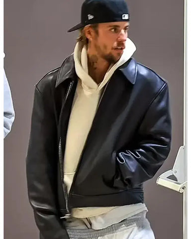 Justin Bieber Coachella 2024 Louis Vuitton Black Leather Jacket