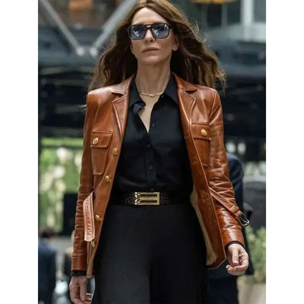 Black Bag 2025 Cate Blanchett Brown Leather Jacket