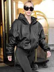 New York Street Style Kim Kardashian Leather Jacket